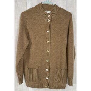 Orvis 100% Cashmere Women's L Cardigan Sweater Camel Tan Mother of Pearl Button